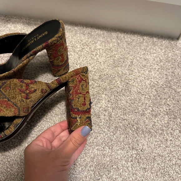 AUTHENTIC Saint Laurent Saffron Red Marrakech Woven Fabric Slide Sandal - Picture 3 of 5